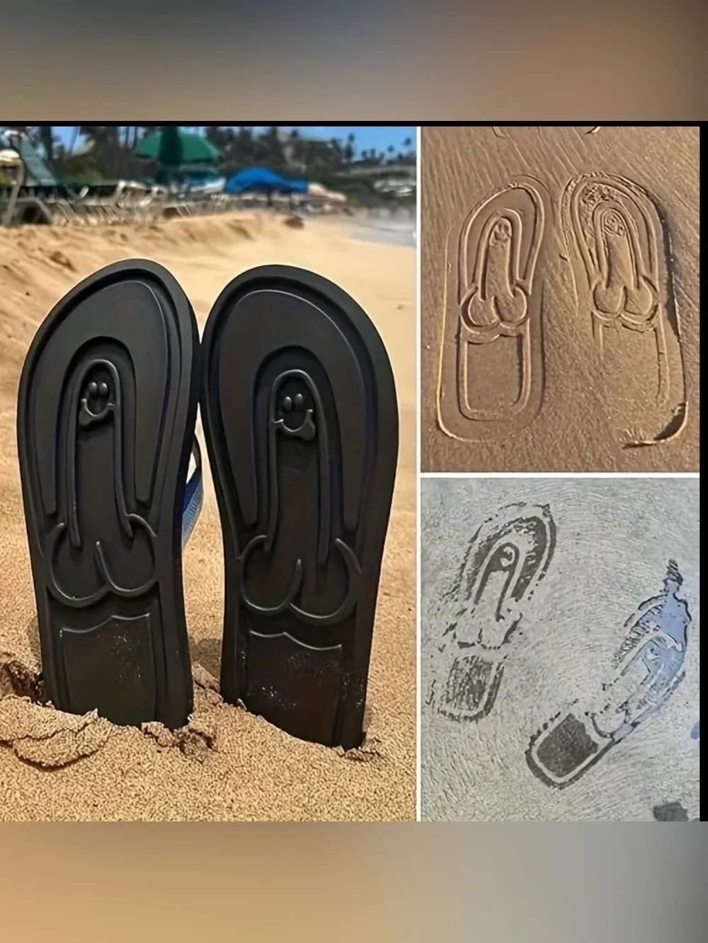 Men's Black Flip Flops with Blue Striped Straps